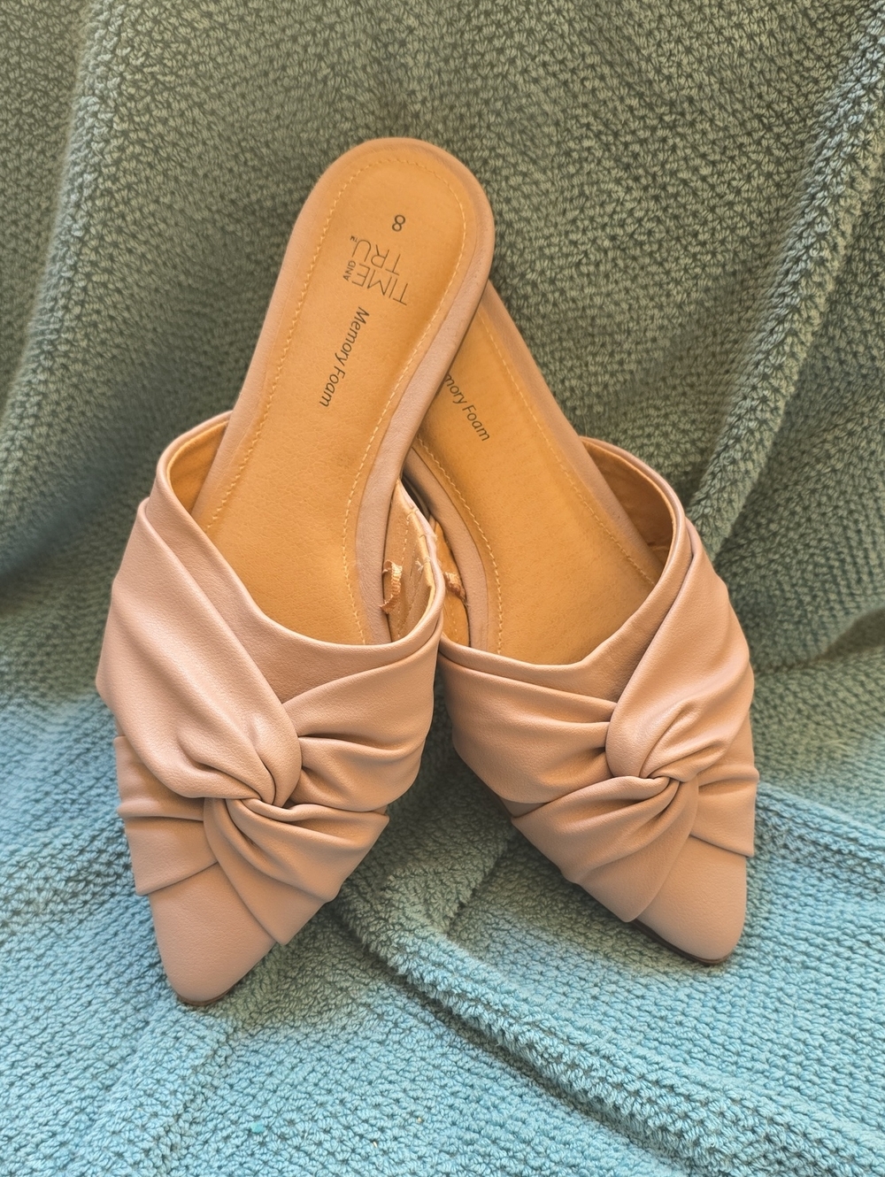 Time and Tru Women's Blush Knot-Front Slip-On Mules